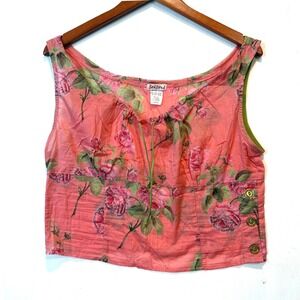 BedHead Rose Floral Garden Fairy Print Sleeveless Tank Top Button Accent - Large